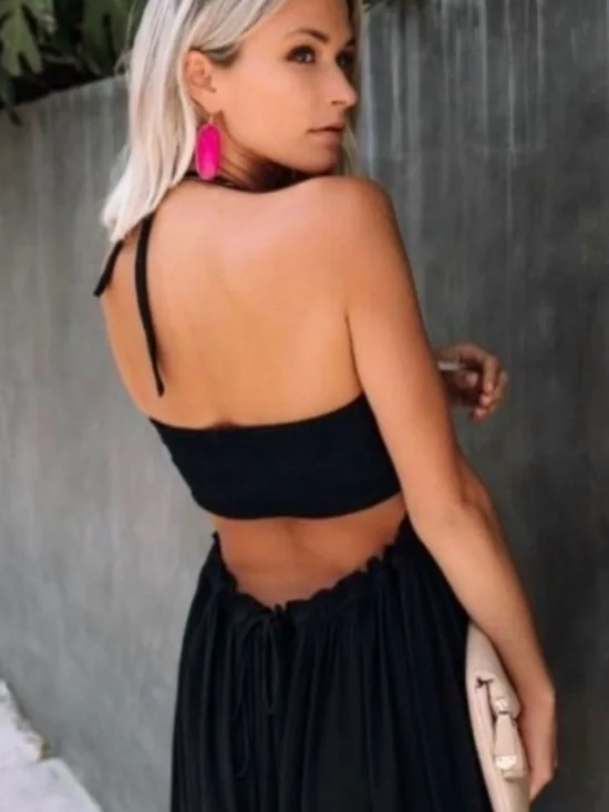 Vici Black Halter Maxi Dress with Ruffle Hem - Picture 2 of 4